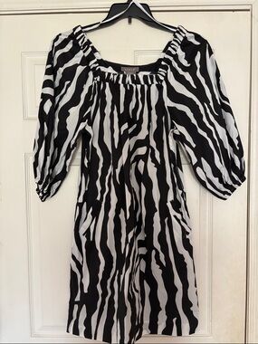 Kenar Black and White Zebra Print Dress